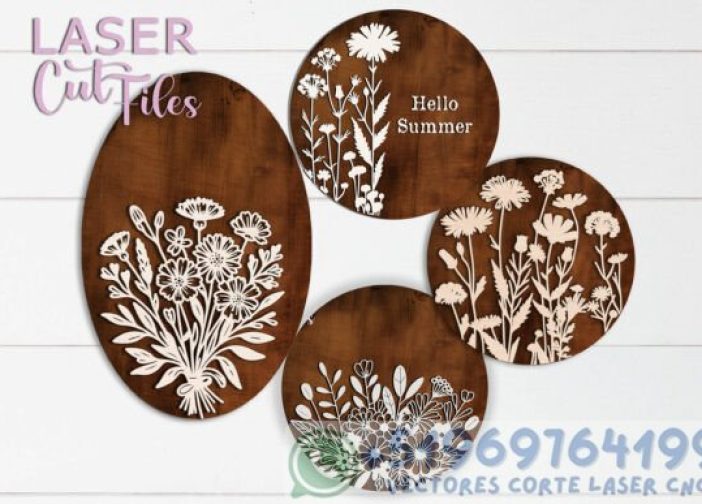 Letrero redondo con flores de campo y prado en formato Svg