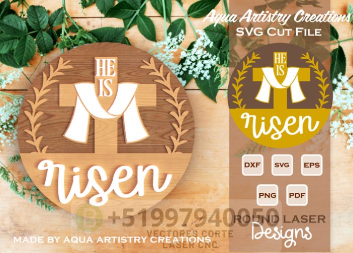 Letrero religioso redondo con el lema Él ha resucitado