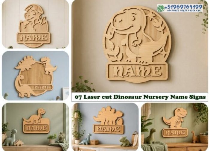 Letreros con nombre de vivero de dinosaurios cortados con láser