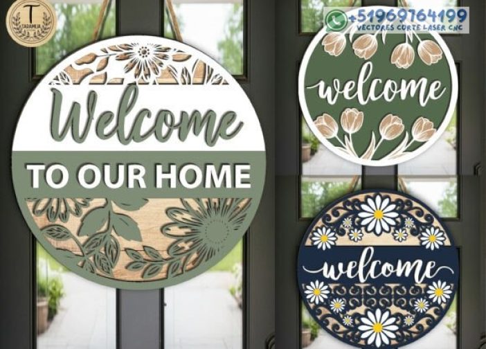 Letreros redondos de bienvenida con flores Para mas Vectores Whatsapp 51969764199