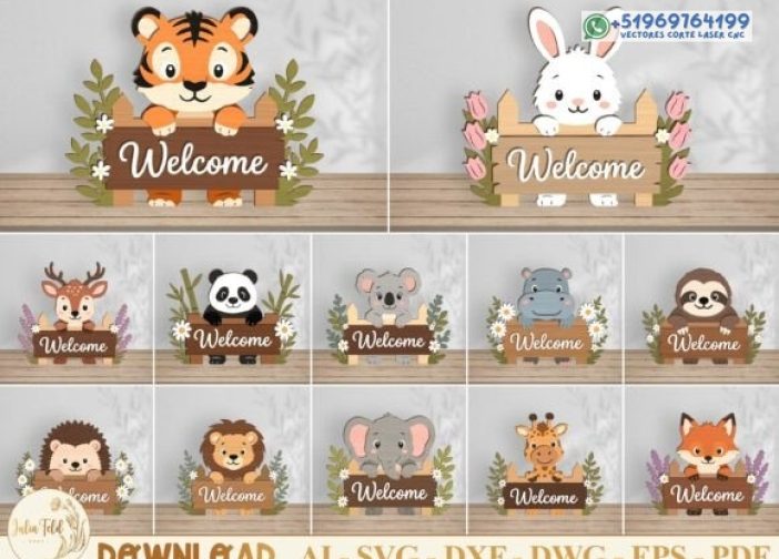 Lindo paquete SVG de signo de bienvenida de animales