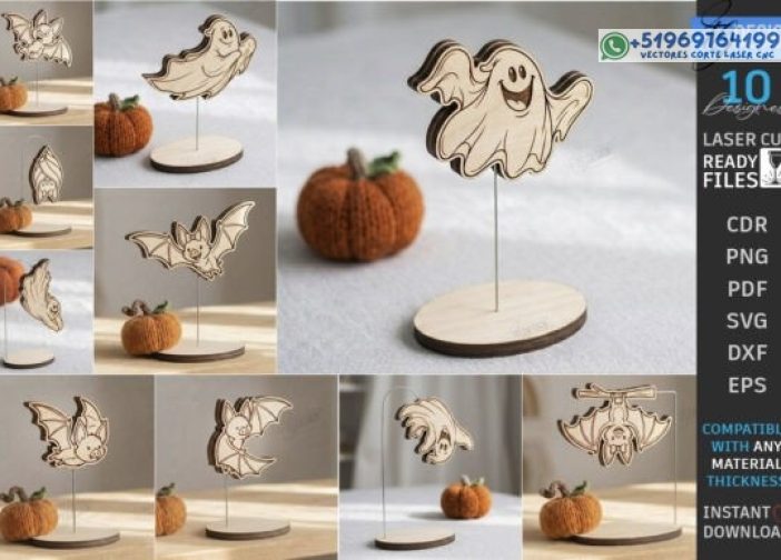 Lindo paquete de corte láser con soporte de Halloween