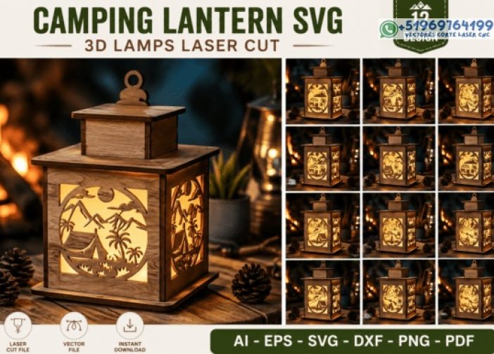 Linterna de camping SVG. Lámparas 3D cortadas con láser