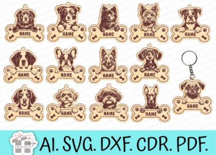 Llavero con perro asomando con nombres personalizados