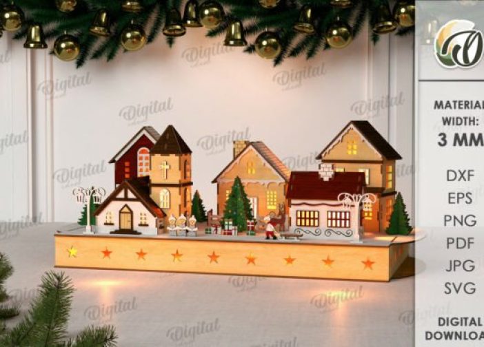 Maqueta 3D de aldea pueblo navideño