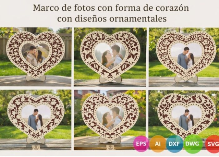 Marco de fotos con forma de corazón con diseños ornamentales
