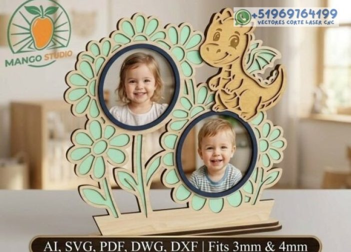 Marco de fotos infantil con diseño de dragón bebé de 3 mm y 4 mm Para mas Vectores Whatsapp 51969764199