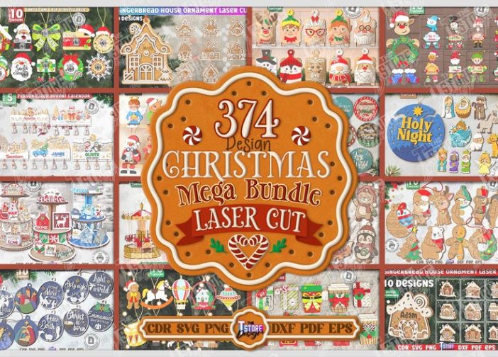 Mega paquete navideño en 3D 374 decoraciones navideñas