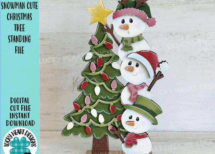 Muñeco de nieve árbol de navidad de pie