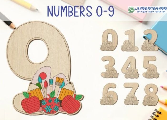 Números de escuela para niños 0-9 Corte láser SVG