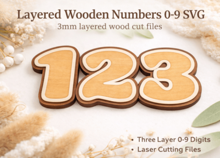 Números en capas SVG 0-9 Archivo de corte láser