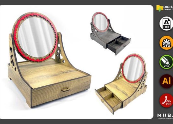 Organizador de maquillaje con espejo y joyas