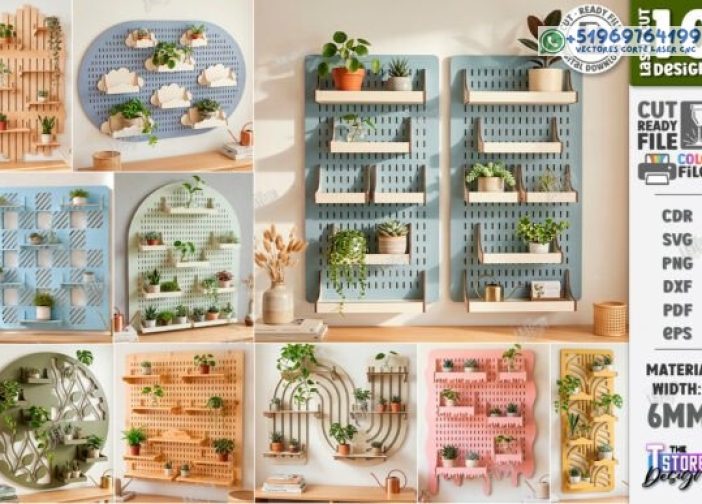 Organizador de plantas de pared con tablero perforado cortado con láser