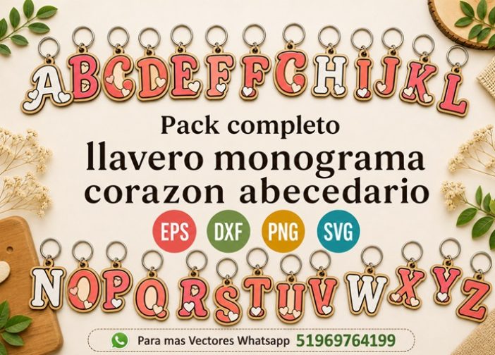 Pack completo llavero monograma corazon abecedario