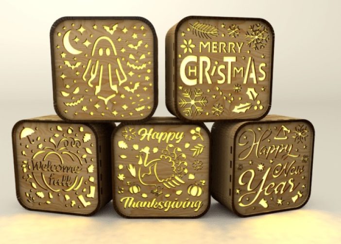 Pack de 5 cajas cuadradas navideñas tipo Farol lampara