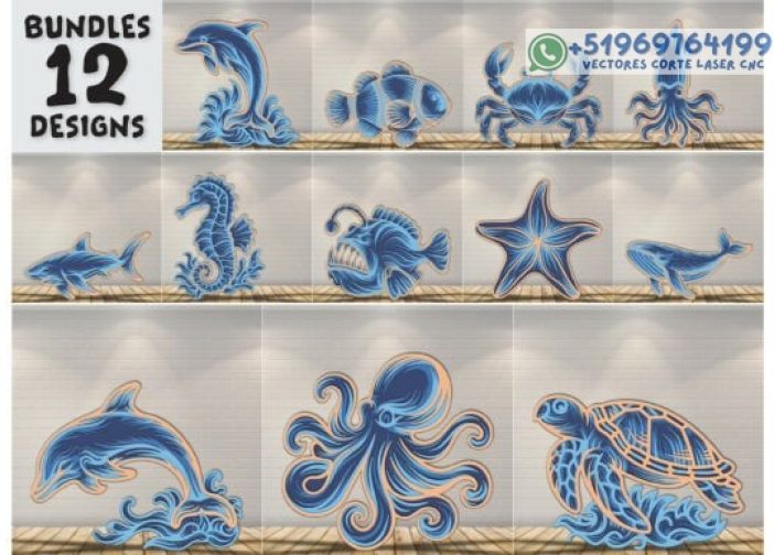 Pack de Animales marinos en capas Para mas Vectores Whatsapp 51969764199