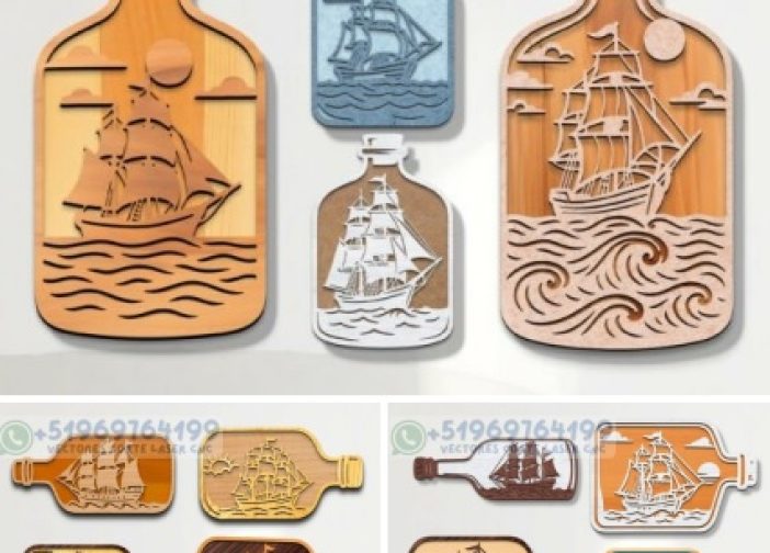 Pack de adornos de botellas con barcos