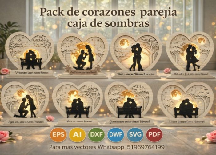 Pack de corazones pareja caja de sombras