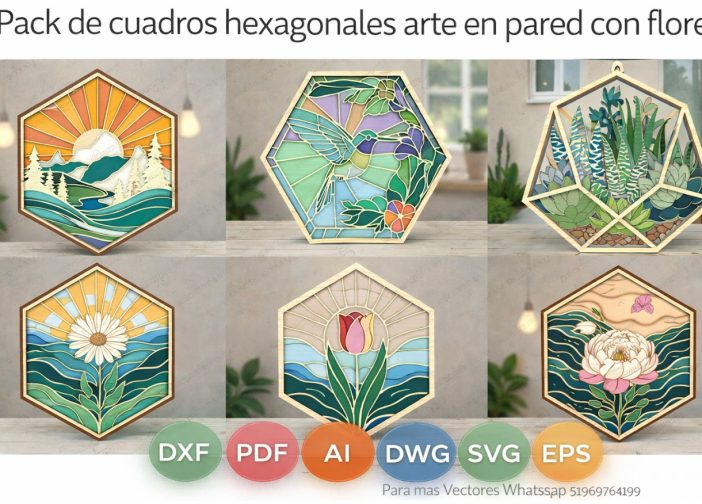 Pack de cuadros hexagonales arte en pared con flores