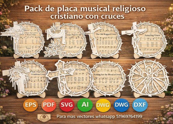 Pack de placa musical religioso cristiano con cruces