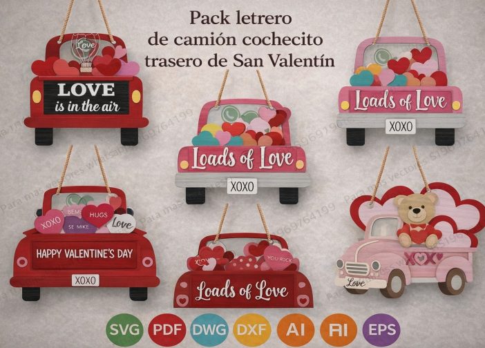 Pack letrero de camión cochecito trasero de San Valentín