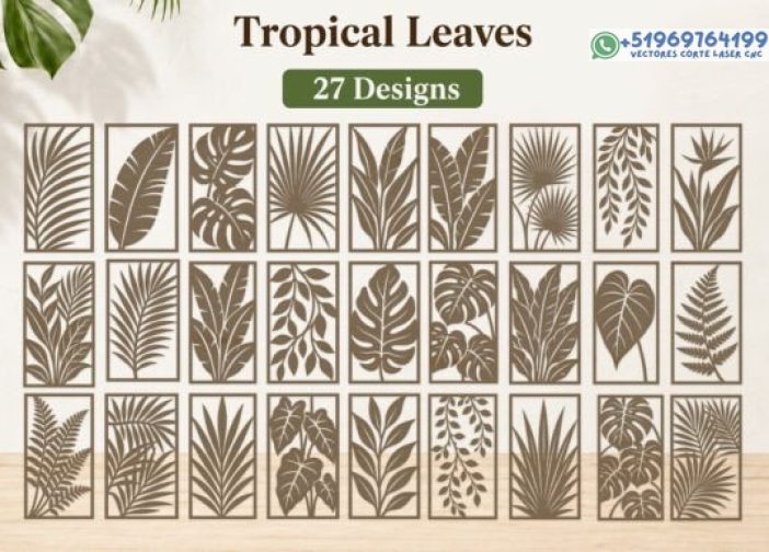 Panel de hojas tropicales cortado con láser, hoja de palma