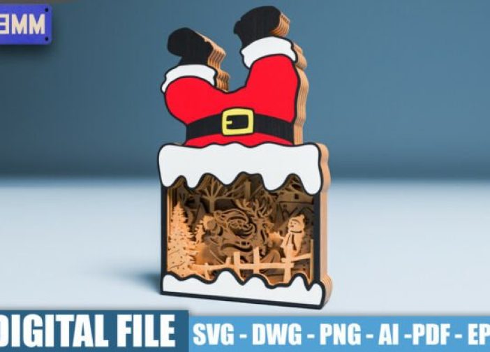 Papa noel entrando por chimenea caja de sombras