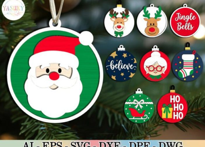 Paquete SVG de adornos navideños redondos