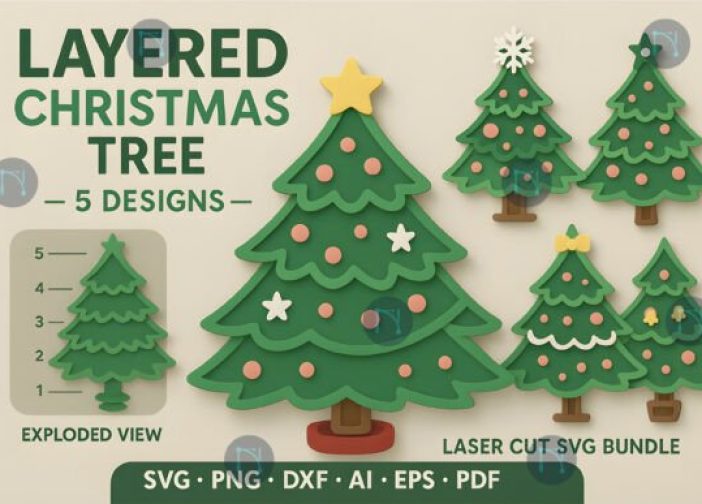 Paquete SVG de árbol de Navidad en capas