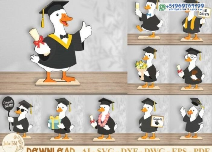 Paquete SVG de archivo de corte láser de pato de graduación