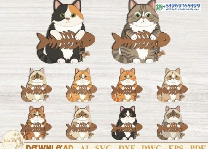 Paquete SVG de archivo de corte láser de soporte de llave de gato