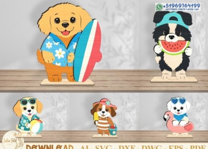 Paquete SVG de archivos de corte láser para perros de verano
