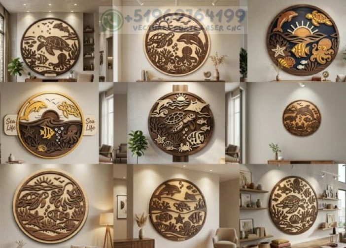 Paquete SVG de arte de pared de vida marina cortado con láser