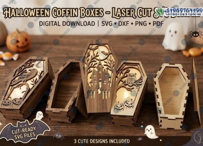Paquete SVG de ataúd de Halloween cortado con láser