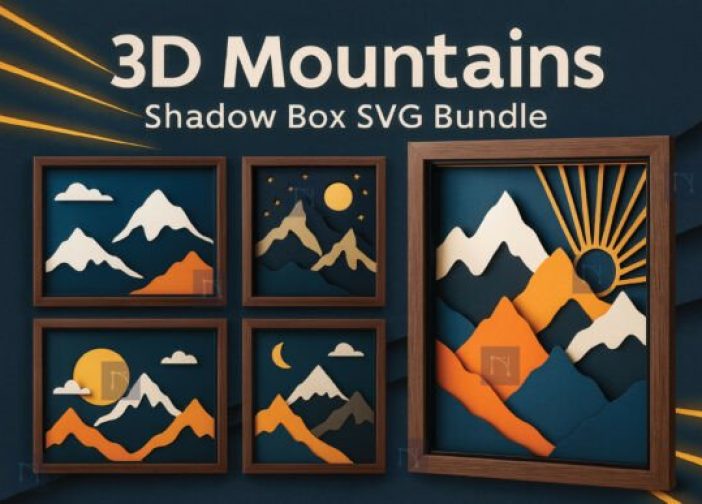 Paquete SVG de caja de sombras de montañas 3D