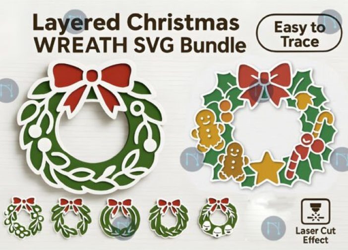 Paquete SVG de corona navideña en capas