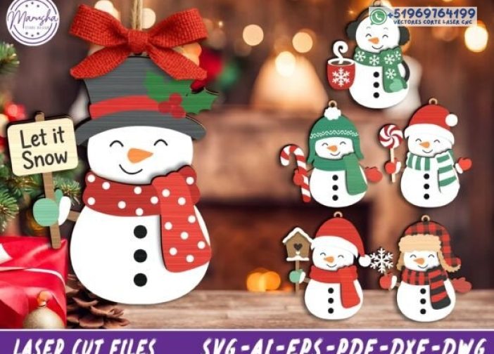 Paquete SVG de corte láser de Navidad de muñeco de nieve