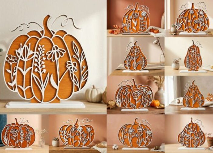 Paquete SVG de corte láser de calabaza floral