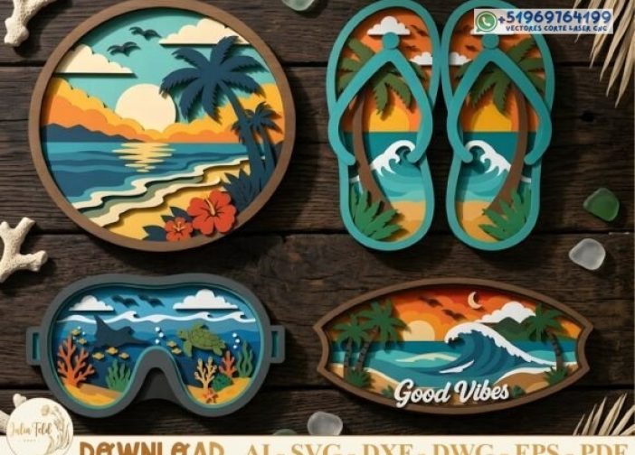 Paquete SVG de corte láser de capa de playa de verano