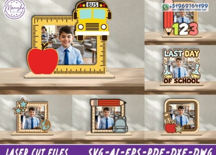 Paquete SVG de corte láser de marco de fotos escolar
