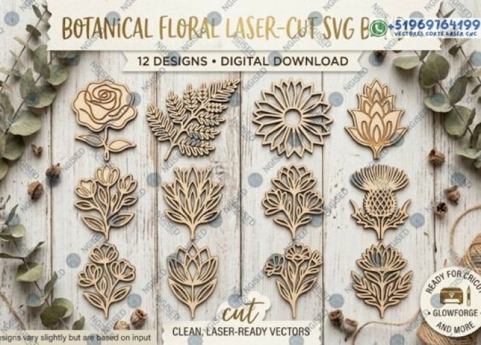 Paquete SVG de corte láser floral botánico