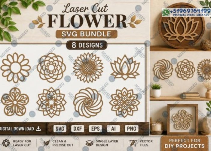 Paquete SVG de flores cortadas con láser