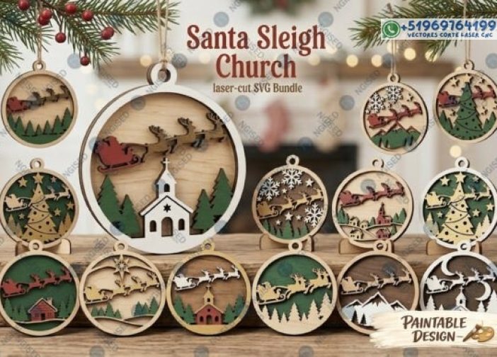 Paquete SVG de la iglesia de Trineo de Papá Noel