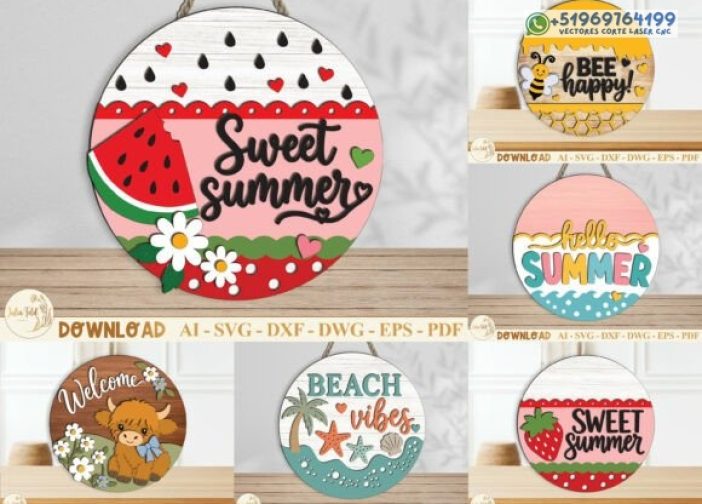 Paquete SVG de letrero de puerta redonda de verano