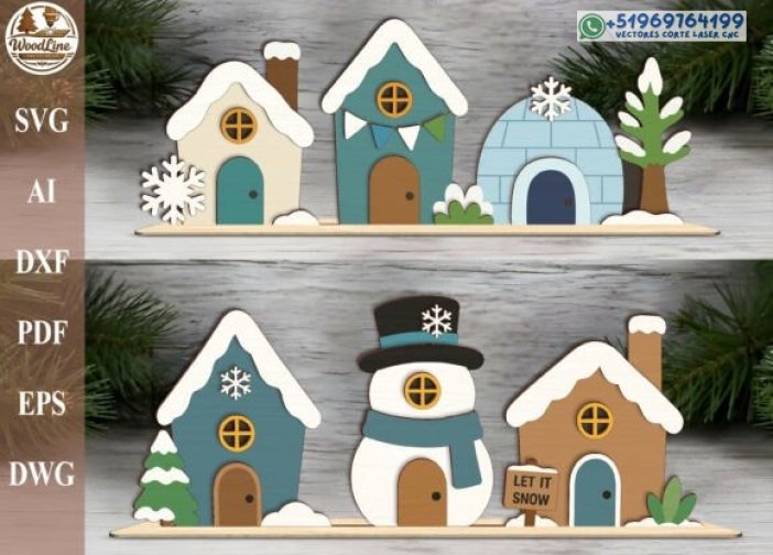 Paquete SVG de niñera de estantería de Winter Village