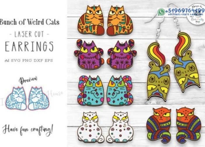 Paquete SVG de pendientes cortados con láser de gato boho