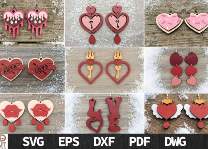 Paquete SVG de pendientes de corazón de San Valentín
