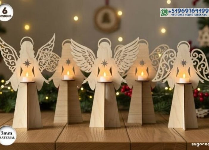 Paquete SVG de soporte de velas de ángel de Navidad