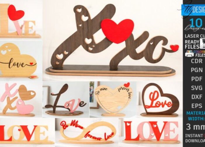 Paquete adornos con soporte de amor minimalistas