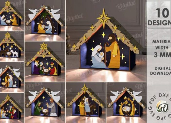 Paquete casitas rebaño de nacimiento navideño con luces